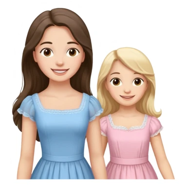happy long hair brunette girl in light pink dress and blonde girl in light blue dress pride and prejudice sticker