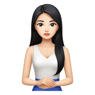 Miss Universe Southeast Asian woman with very long straight black hair wearing a beautiful white top sticker