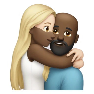 White girl brunette kissing black bald man with beard sticker
