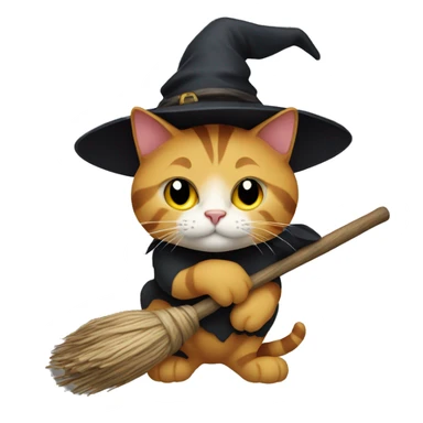 Cat with a witch hat on a broom sticker