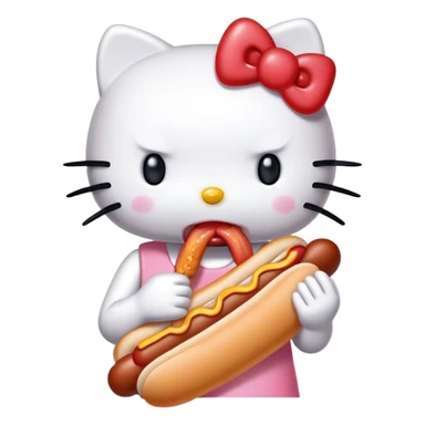 Hello kitty eating a hot dog sticker