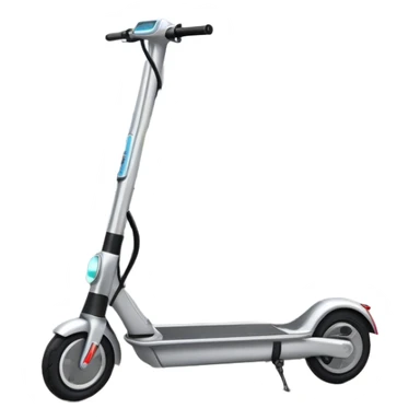 An icon featuring a sleek electric scooter with a modern design, parked on a smooth city sidewalk. The background shows a bustling urban landscape with clear skies, tall buildings, and pedestrians walking by. The scooter is highlighted as a symbol of eco-friendly transportation and modern mobility.  sticker
