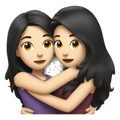 A lesbian couple with white skin and long black hair hugging intimately sticker