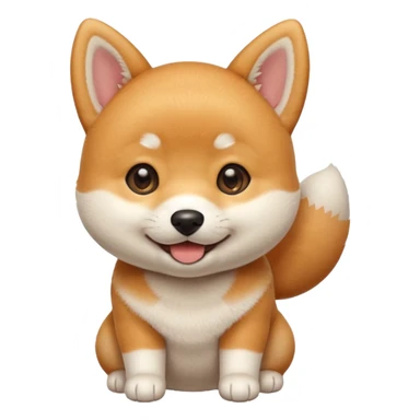 3 month old Shiba Inu puppy, big round eyes, soft orange and white fur, tiny paws, smiling expression, emoji style, simple vector, clean lines, soft shading, pastel background, centered, 1:1 ratio, high quality, cute sticker design sticker