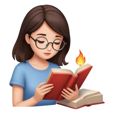 Brunette girl reading a book with aesthetic lighting sticker