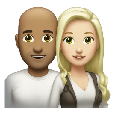 Loving white couple. Male = bald, 35, white, light green eyes. Female = long blonde highlights, light green eyes sticker