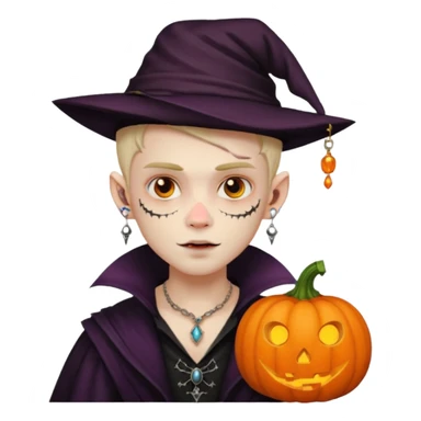wampire boy with pumpkin hat and face tattooed and extra big earing sticker