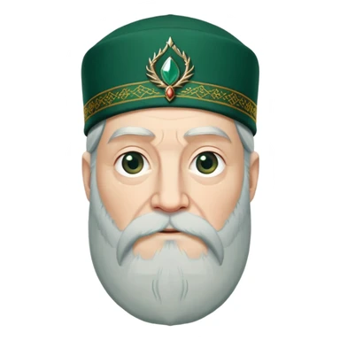 albus dumbledore with very long beard with dark green turkish fez cap and decorative motifs, no gem sticker