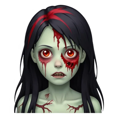 Garota zumbi cabelo longo preto, mechas vermelhas SOMENTE nas laterais, na frente da cabeça sticker