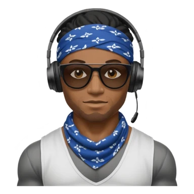 black muscular man with shades, headphones and bandana sticker