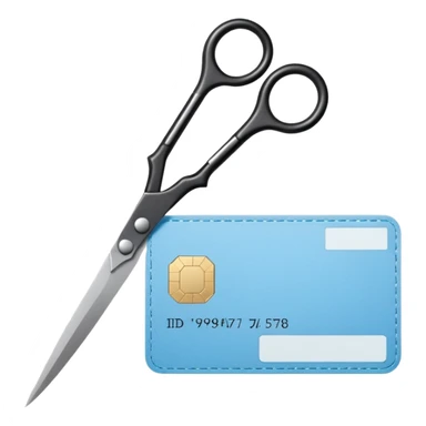 Floating black Scissors cutting a light blue idf ID card in 2 parts .hyper realistic sticker
