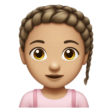 baby girl with super straight brown pigtails on top of head,  big black eyes and pale white fair skin no braids sticker