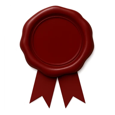 Add an elegant and simple decorative ribbon underneath the deep red wax seal. Keep the background transparent. Maintain the style and look of the original image. sticker