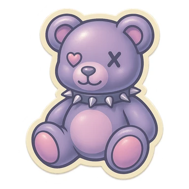 Change to pastel goth colors, keep gothic teddy bear with spiked collar, retro stickers style, no background. sticker