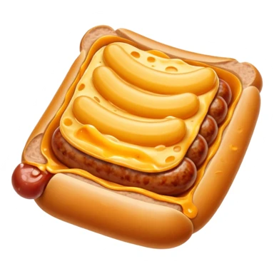make a picture of a sausage that has been cut in half and melted cheese comes out from inside the sausage sticker