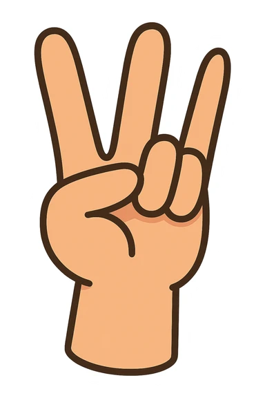 Edit the cartoon style hand in a peace sign gesture to have the pinky finger fully straight (not bent). Keep the original style and colors, no white outline, and transparent background. sticker
