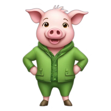 a pig wearing green clothes celebrating sticker