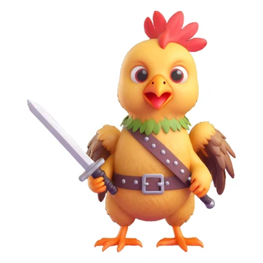 chicken jockey baby zombie holding tiny sword realistic feathers textures action scene 3D sticker
