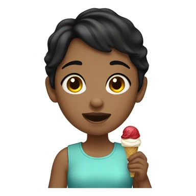 A short-haired girl with black hair eats ice cream sticker