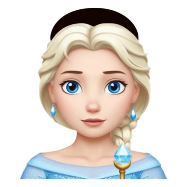 Кинематографический реалистичный портрет Эльзы с реалистичной текстурой кожи, мягким естественным освещением и изящно детализированными платиново-русыми волосами Её  выразительные голубые глаза излучают уверенность, спокойное выражение. Морозная свежесть  sticker