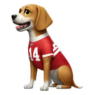 Dog with a shark fin on his back wearing Nebraska Cornhusker jersey  sticker