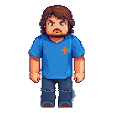 Minecraft character of Jack Black wearing a blue t-shirt sticker