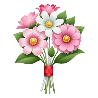 One pink flower and one white flower in transparent bouquet with red band  sticker