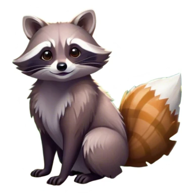 Collage of a raccoon and a fox, in close-up, surrounded by a colorful forest with rich green trees, thick bushes, and vibrant foliage. Sunlight peeks through the branches, casting warm light on the animals. A lively, natural setting with a transparent background. sticker