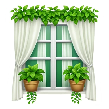 Window with hanging plants + curtain, Apartment Windows. sticker