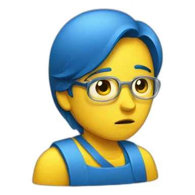 sad person blue and yellow working sticker
