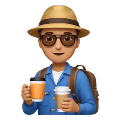 man with cup of coffee and backpack on the back. Eiffel tower on the background sticker