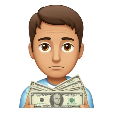 Sad man giving cash sticker