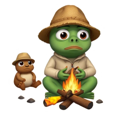 Sukurk pepe 3D vaizdu, prie laužo liudnas. sticker