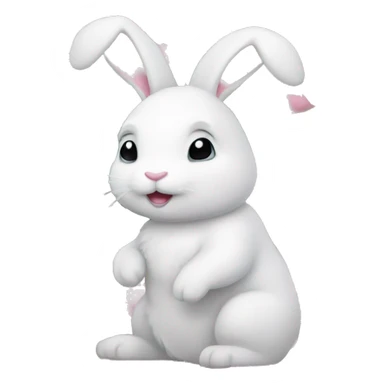 cute white bunny holding light pink peonies sticker