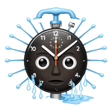 An illustrated clack face with sprinklers as clock hand, spraying water, gently tack line, clearly stating time saved by automated water sticker