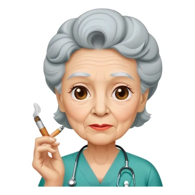 Old woman wearing scrubs smoking a joint sticker