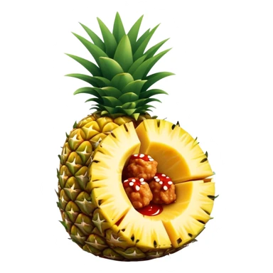 General tso chicken inside of half a cut open hollow pineapple  sticker