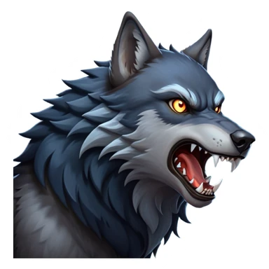 cinematic-noble-fierce-werewolf-howling-portrait-emoji, poised-and-imposing, with a fierce wolfish face tilted upwards in a haunting howl, glowing eyes full of primal ferocity, sharp, and a rugged snout, fur rippling in shades of midnight black and silver, muscles tensed as the powerful howl echoes beneath the moonlit sky; rendered with realism, capturing the raw, untamed power of the beast in its wild, primal state sticker