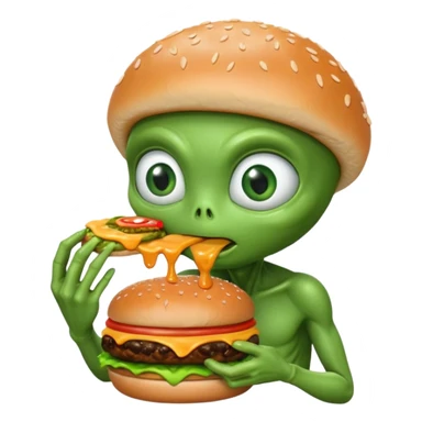 Alien eating burger sticker