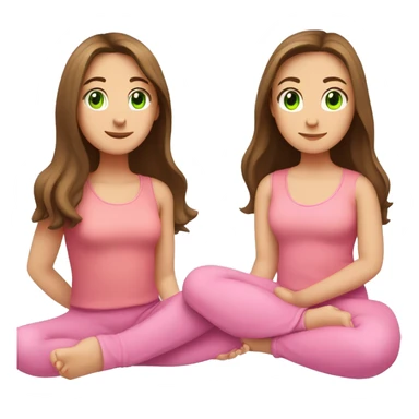 A girl with brown long hair, fair skin and green eyes is sitting in a lotus position in a pink top and pink leggings sticker