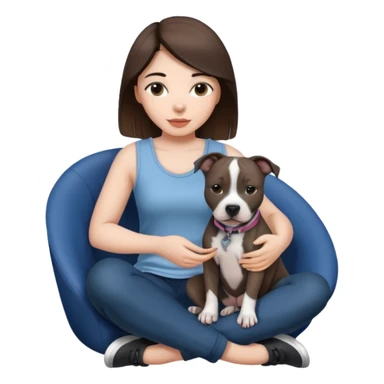 a girl sitting with a black and white pitbull in her lap sticker