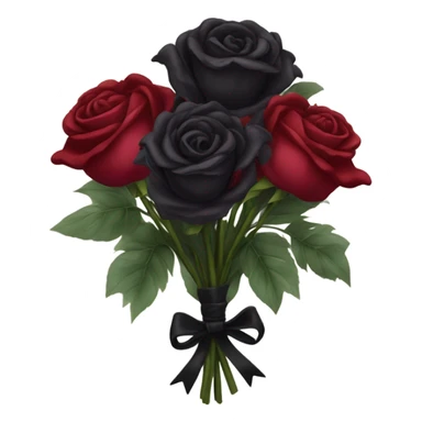Gothic three black roses and three red roses and three burgundy peonies in a  gothic bouquet entwined with a bird ribbon sticker