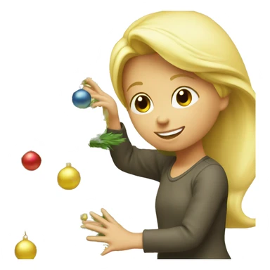 Blond Girl decorating Christmas tree sticker
