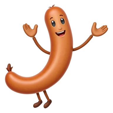 long humorous cartoon sausage emoji, playful and exaggerated sticker