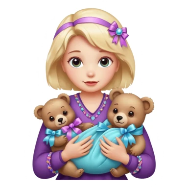 woman holding baby bears with ribbons and crystals sticker