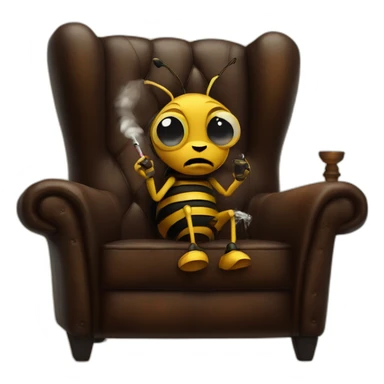 Moody looking Bee smoking a cigar on a leather chair sticker