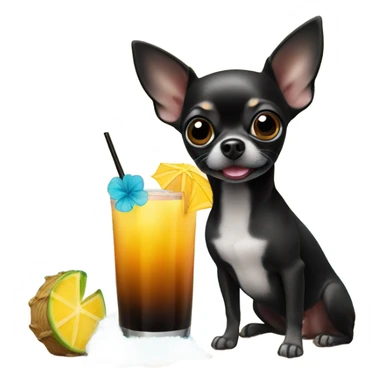 black chihuahua on beach with tiki drink sticker