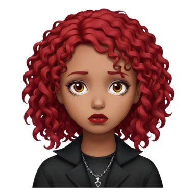 goth girl red hair cacheado médio pele parda, expressão triste  sticker