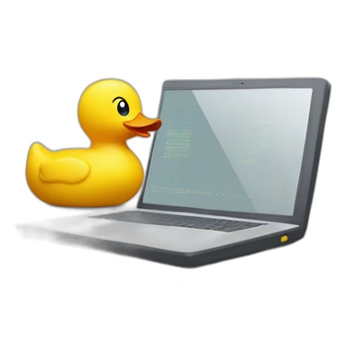 Rubber Duck using Computer with code on screen sticker