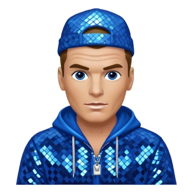 Vanilla Ice with dark blonde hair, blue sequin outfit sticker